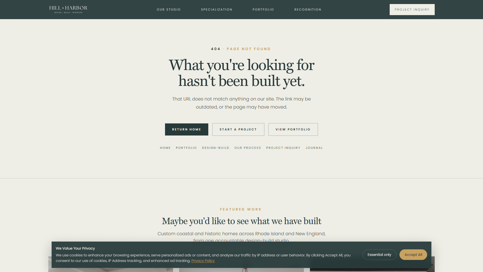 Hill & Harbor studio process page on the Velum site